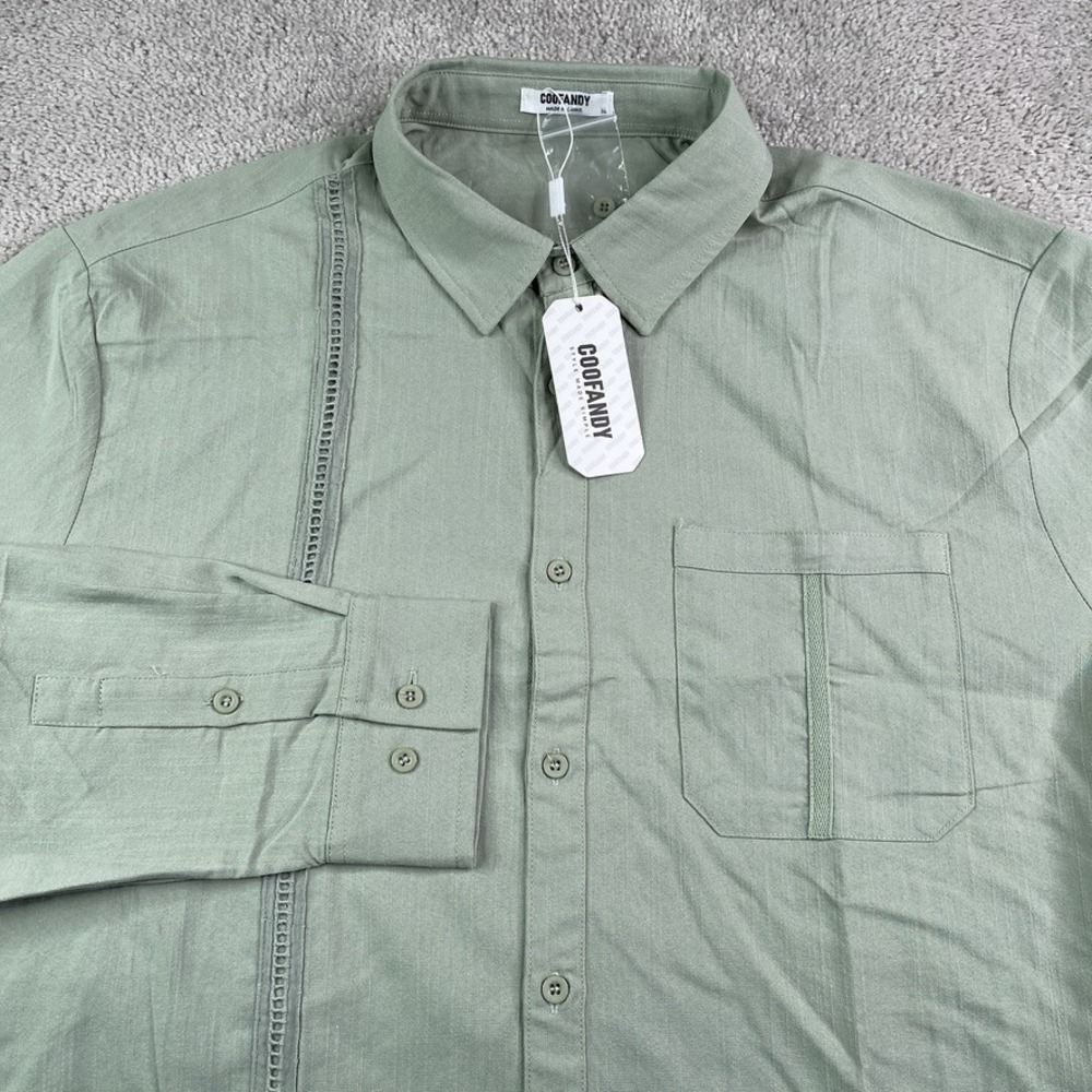 NEW Coofandy Shirt Mens XL Green Guayabera Cuban‎ Rayon Blend NWT